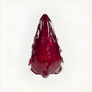 Red Art Glass Christmas Tree Hand Blown  8.5" Tall